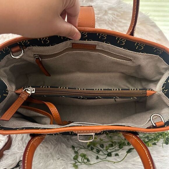Dooney & Bourke Signature DB Logo Black Canvas & Brown Leather Hand Shoulder Bag - Picture 7 of 12
